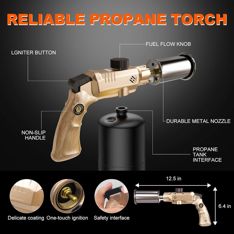 TAUSOM Propane Torch Gun, Powerful BBQ and Cooking Torch with Automatic Ignition, Handheld Kitchen Torch, Blow Torch Ideal for Searing Steaks, Welding and Festive Gifting - Image 5